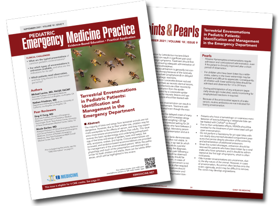 Terrestrial Envenomations in Pediatric Patients: Identification and Management in the Emergency Department